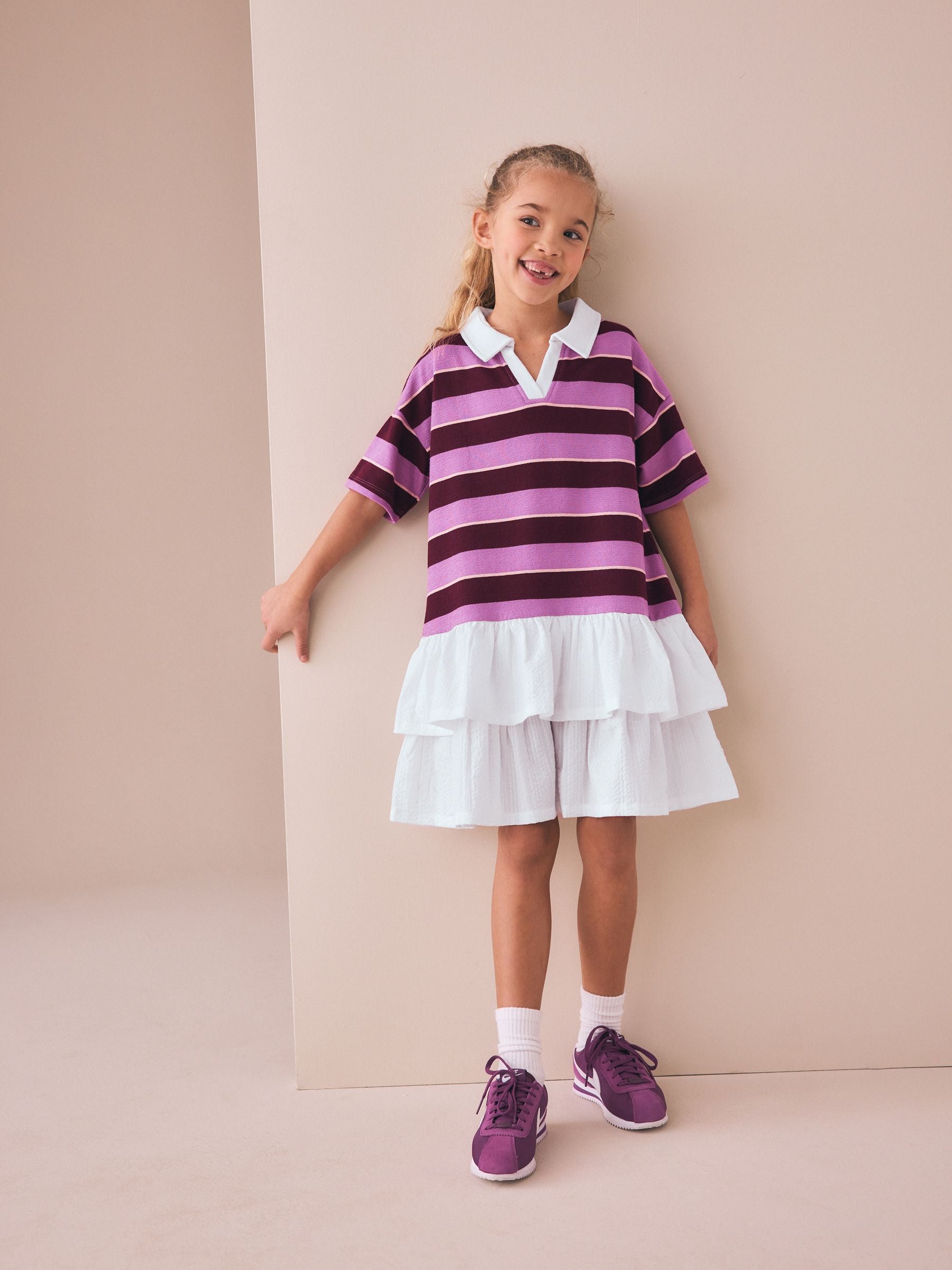 Burgundy Stripe Long Sleeve Rugby Dress (3-16yrs) image 2