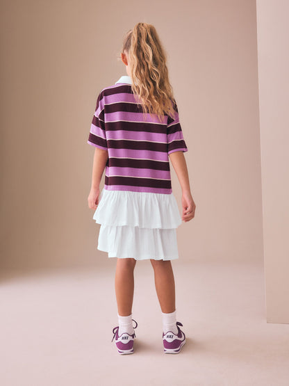 Burgundy Stripe Long Sleeve Rugby Dress (3-16yrs) image 3