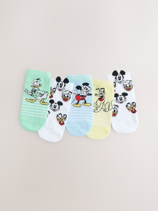 Mickey Mouse Character Cotton Rich Trainer Socks 5 Pack image 1
