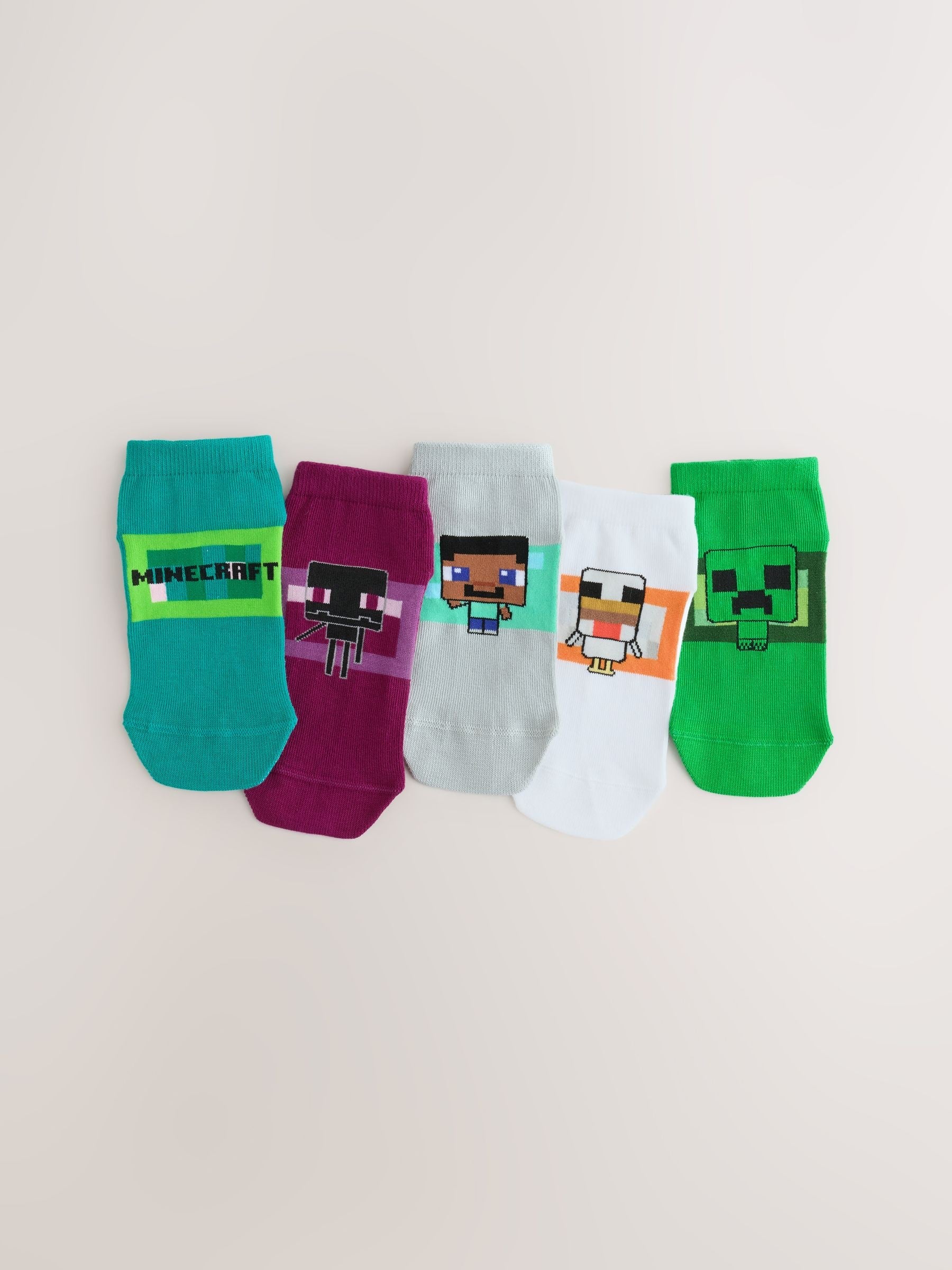 Dsiney Kidz - Minecraft Character Cotton Rich Trainer Socks 5 Pack image 1