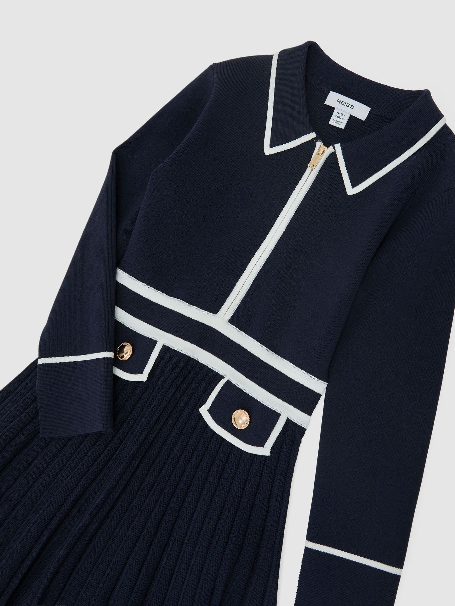 Reiss Navy Anne 3-9 yrs Pleated Tipped Knit Dress image 3