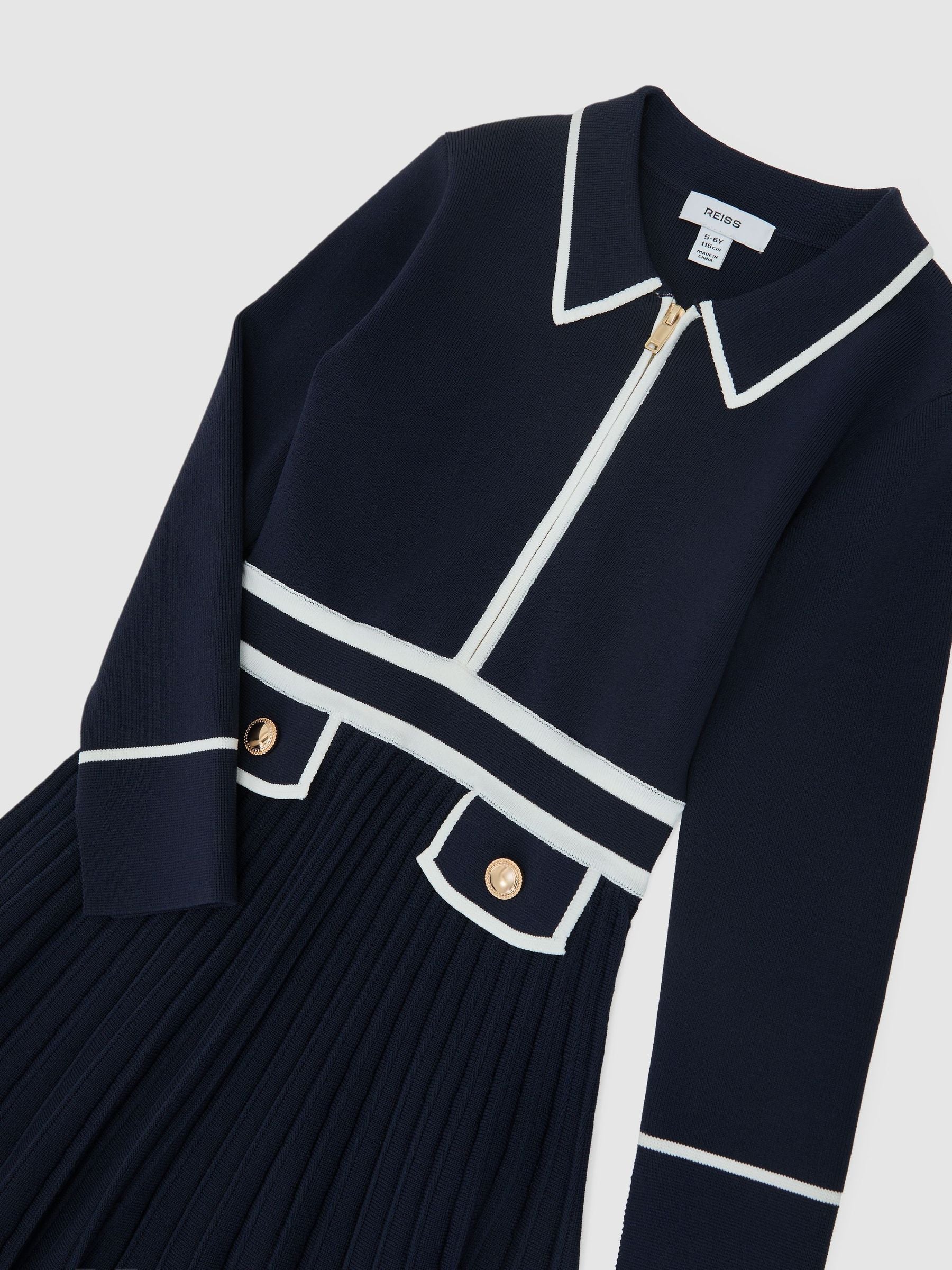 Reiss Navy Anne 3-9 yrs Pleated Tipped Knit Dress image 3