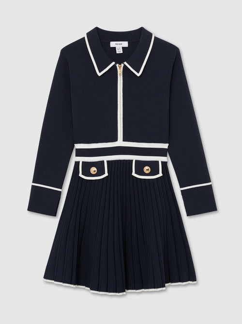 Reiss Navy Anne 3-9 yrs Pleated Tipped Knit Dress image 1