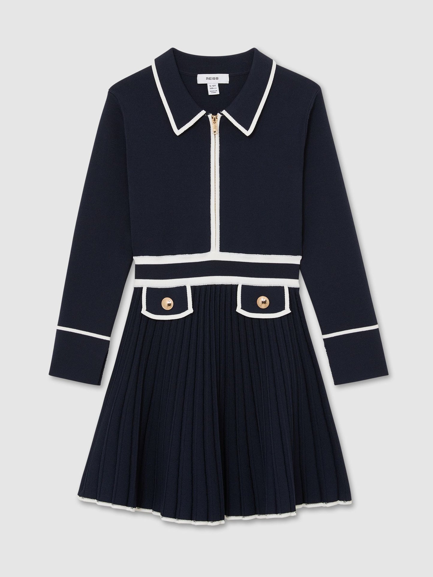 Reiss Navy Anne 3-9 yrs Pleated Tipped Knit Dress image 1