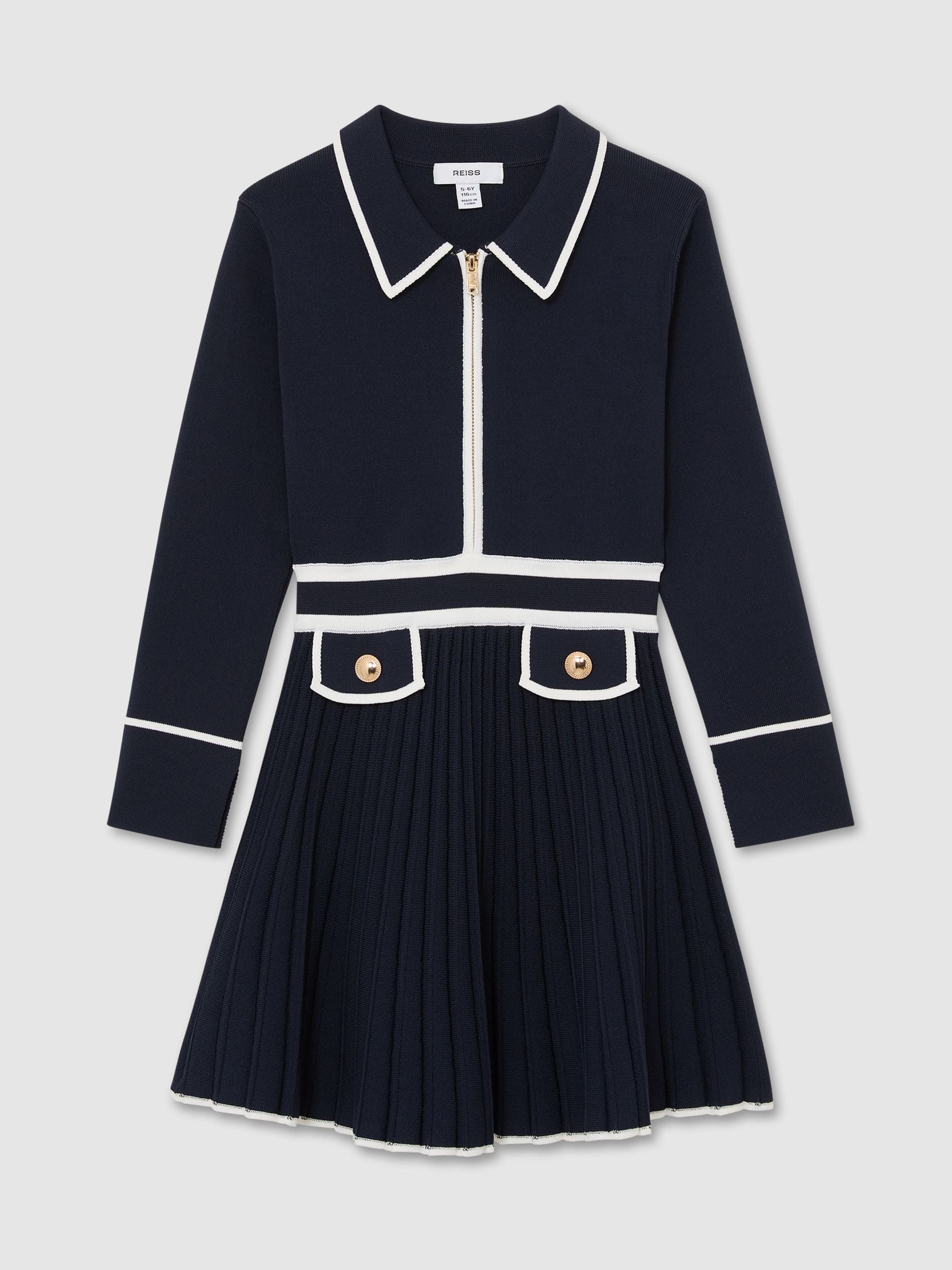 Reiss Navy Anne 3-9 yrs Pleated Tipped Knit Dress image 1