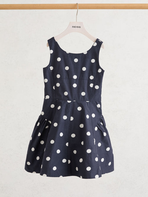 Reiss Navy/Ivory Irena 3-9 yrs Cotton Polka-Dot Sleeveless Dress image 1