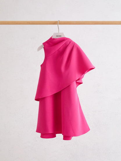 Reiss Pink Santana 9-13 yrs Asymmetric Tiered Draped Dress image 1
