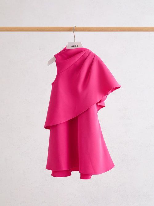 Reiss Pink Santana 9-13 yrs Asymmetric Tiered Draped Dress image 1