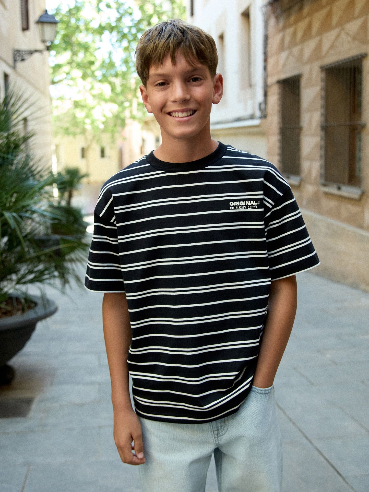 Dsiney Kidz - Black/White Stripe Short Sleeve Graphic T-Shirt (3-16yrs) image 1