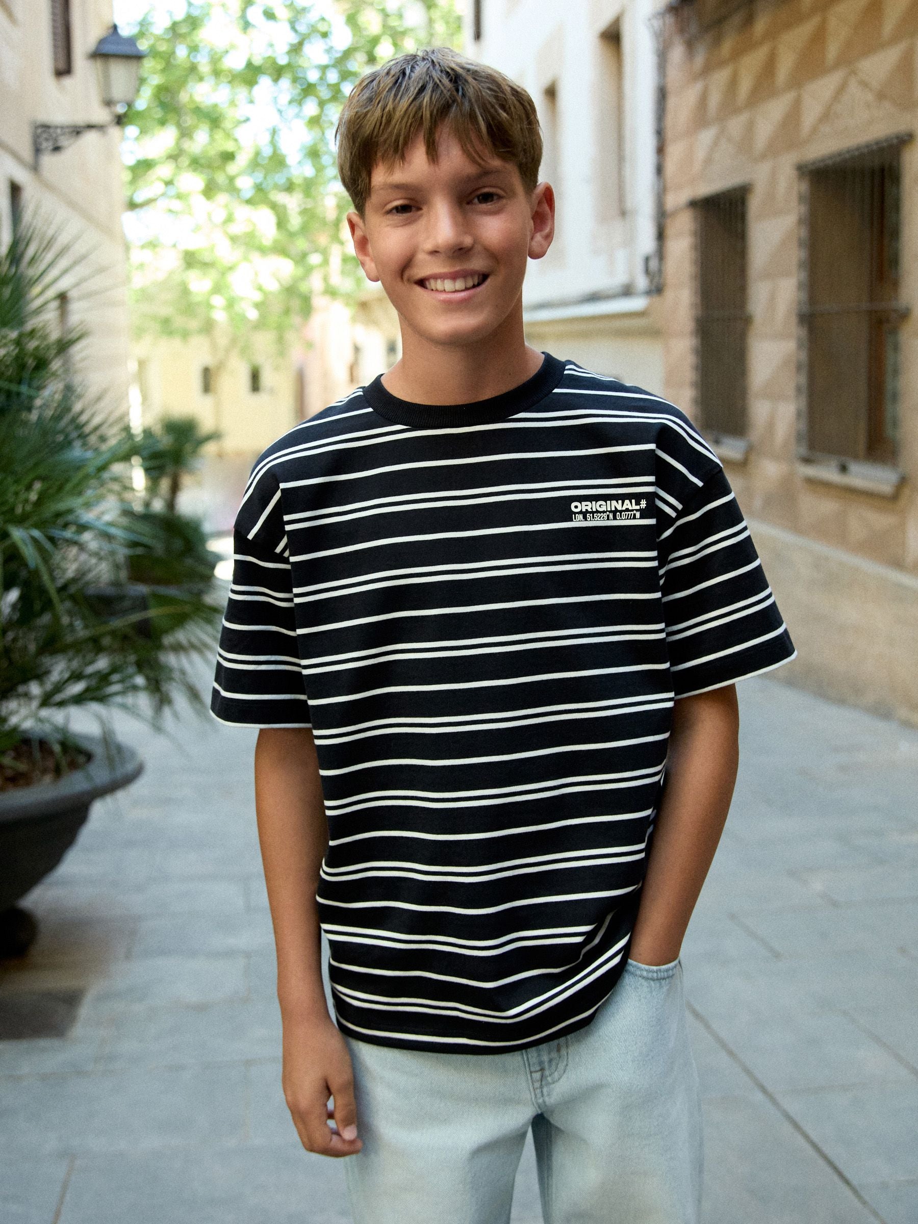 Dsiney Kidz - Black/White Stripe Short Sleeve Graphic T-Shirt (3-16yrs) image 1