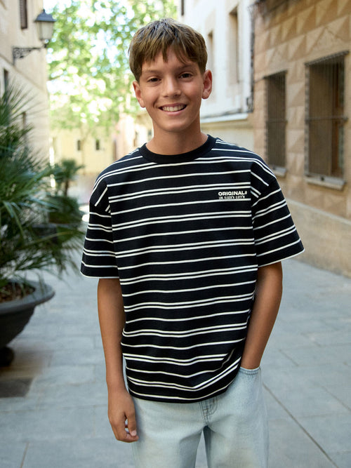 Dsiney Kidz - Black/White Stripe Short Sleeve Graphic T-Shirt (3-16yrs) image 1
