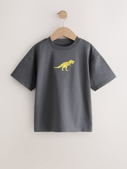 Dsiney Kidz - Charcoal Dino Embroidery Short Sleeve Graphic T-Shirt (3-16yrs) image 1