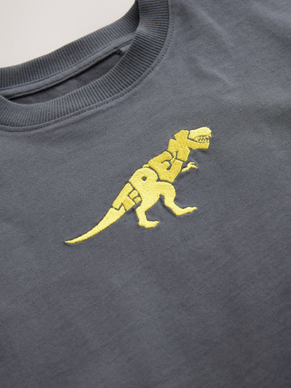 Dsiney Kidz - Charcoal Dino Embroidery Short Sleeve Graphic T-Shirt (3-16yrs) image 3