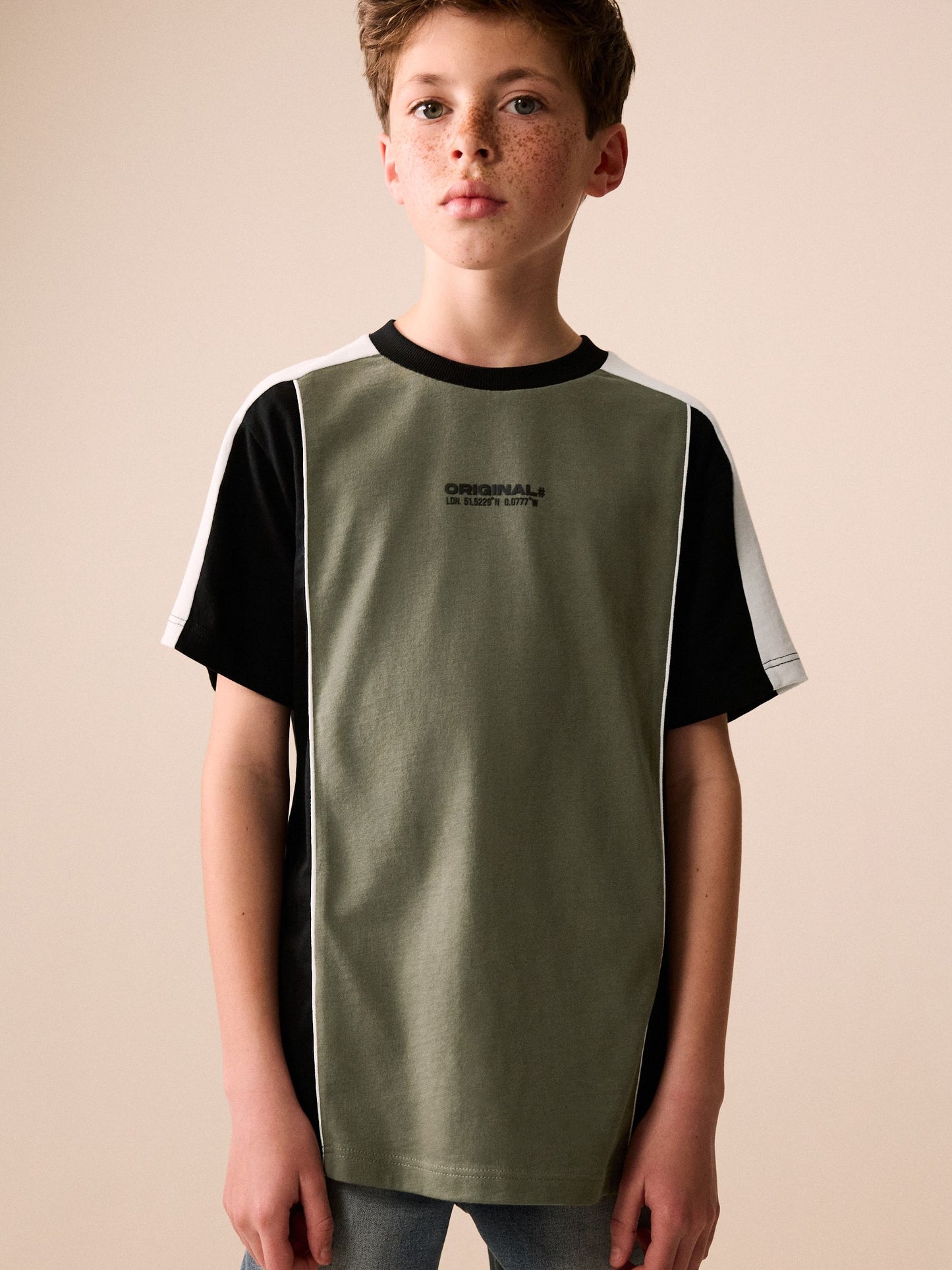 Dsiney Kidz - Khaki/White Sport Colourblock Short Sleeve T-Shirt (3-16yrs) image 1