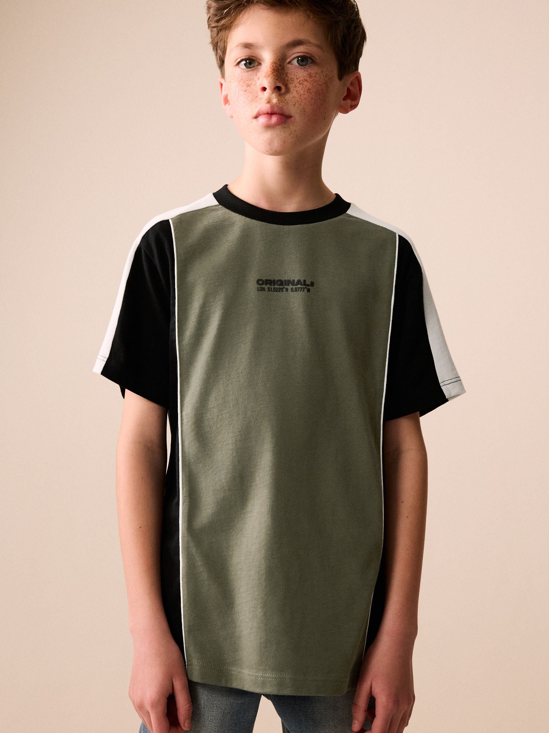 Dsiney Kidz - Khaki/White Sport Colourblock Short Sleeve T-Shirt (3-16yrs) image 1