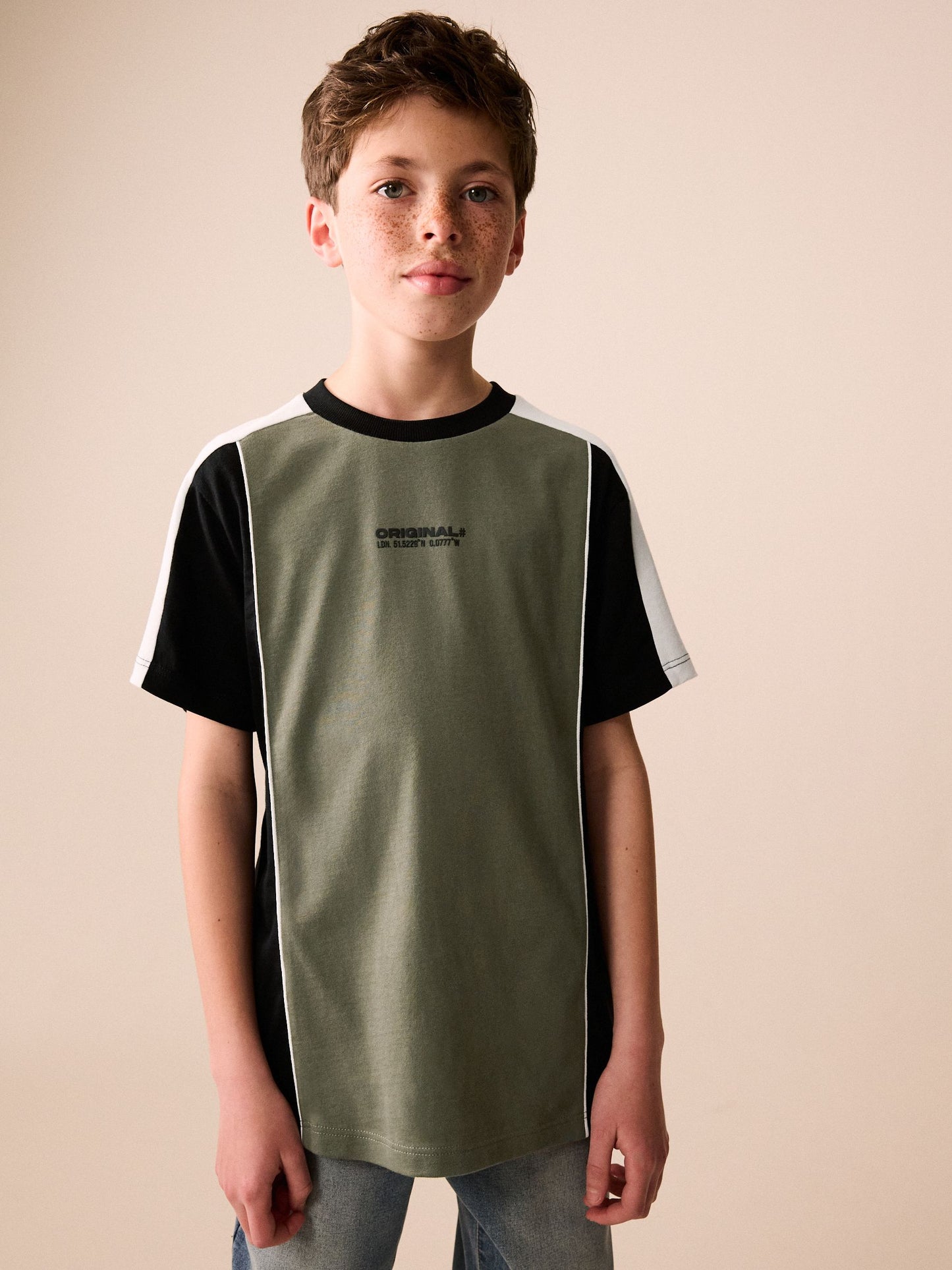 Dsiney Kidz - Khaki/White Sport Colourblock Short Sleeve T-Shirt (3-16yrs) image 2