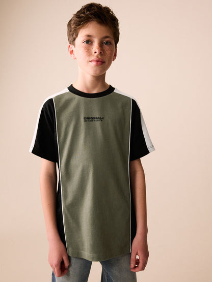Dsiney Kidz - Khaki/White Sport Colourblock Short Sleeve T-Shirt (3-16yrs) image 2