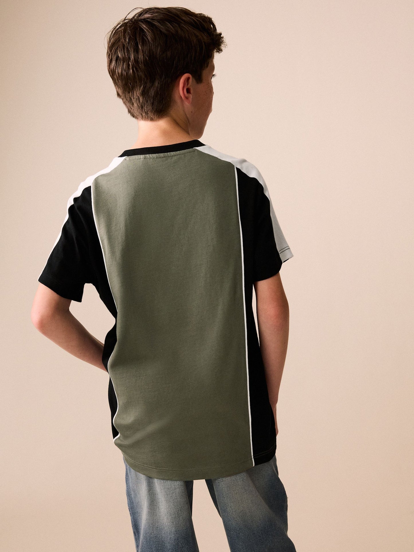 Dsiney Kidz - Khaki/White Sport Colourblock Short Sleeve T-Shirt (3-16yrs) image 3