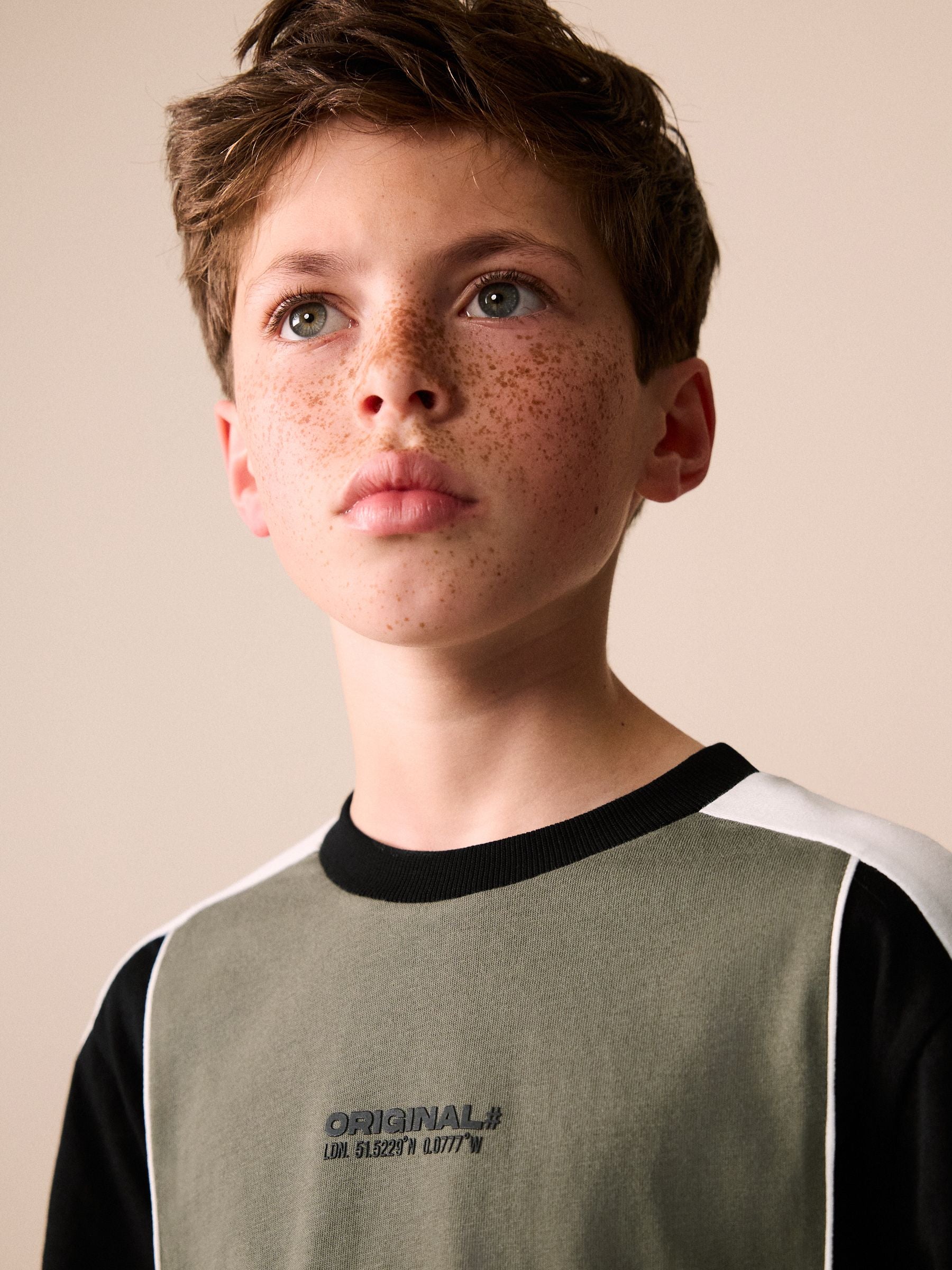 Dsiney Kidz - Khaki/White Sport Colourblock Short Sleeve T-Shirt (3-16yrs) image 4