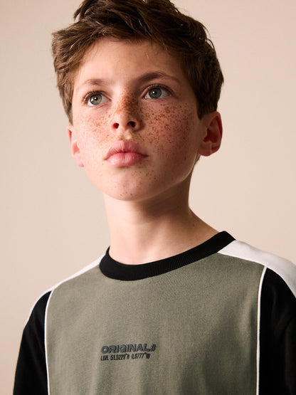 Dsiney Kidz - Khaki/White Sport Colourblock Short Sleeve T-Shirt (3-16yrs) image 4