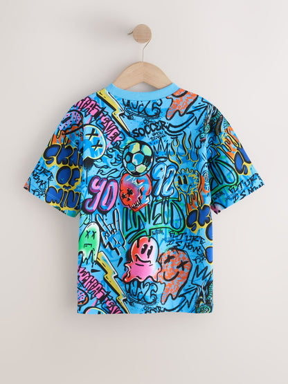 Dsiney Kidz - Blue Graffiti Relaxed Fit Short Sleeve All-Over Print T-Shirt (3-16yrs) image 2