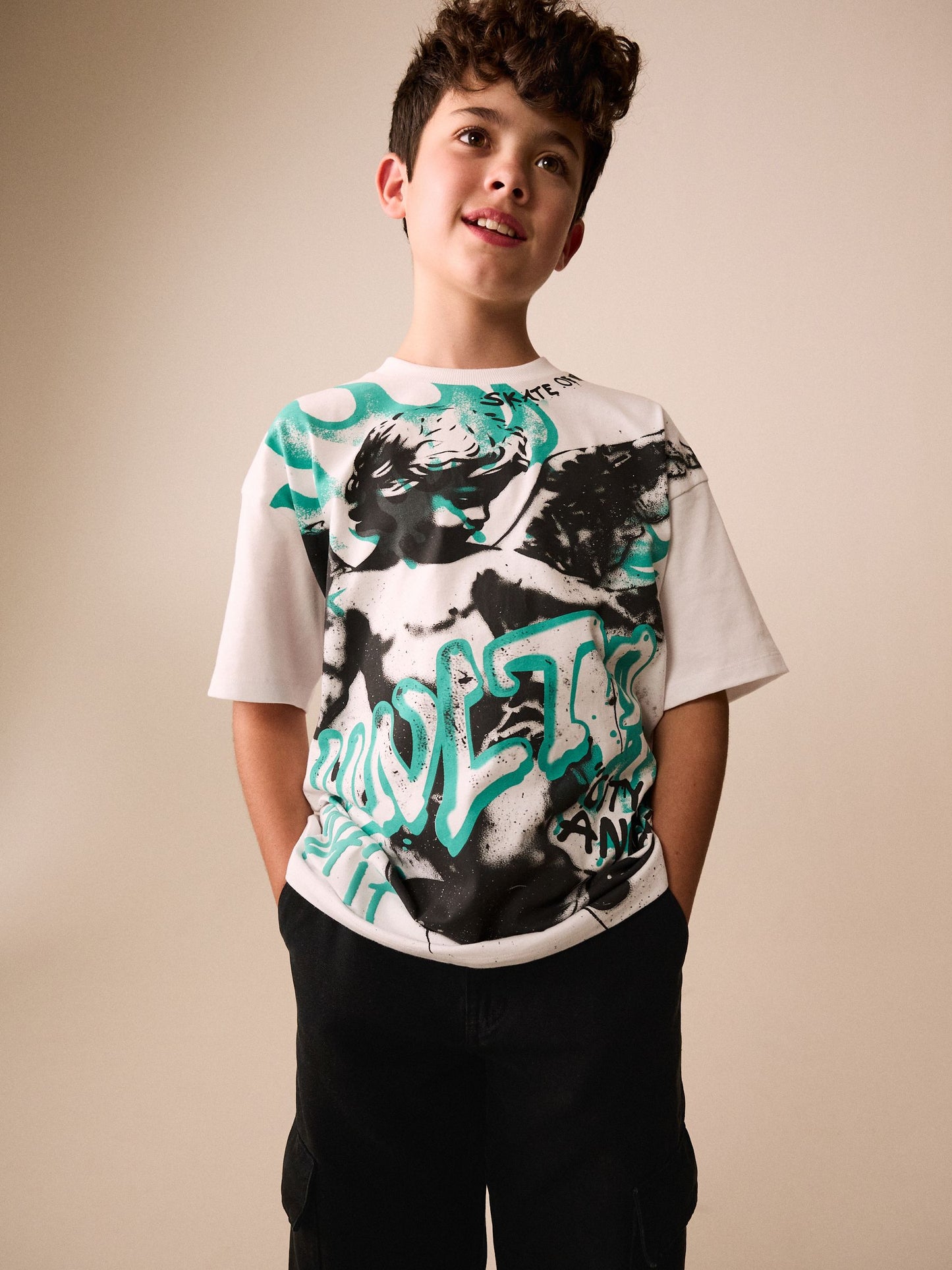 Dsiney Kidz - White Graffiti Cherub Short Sleeve Graphic T-Shirt (3-16yrs) image 1