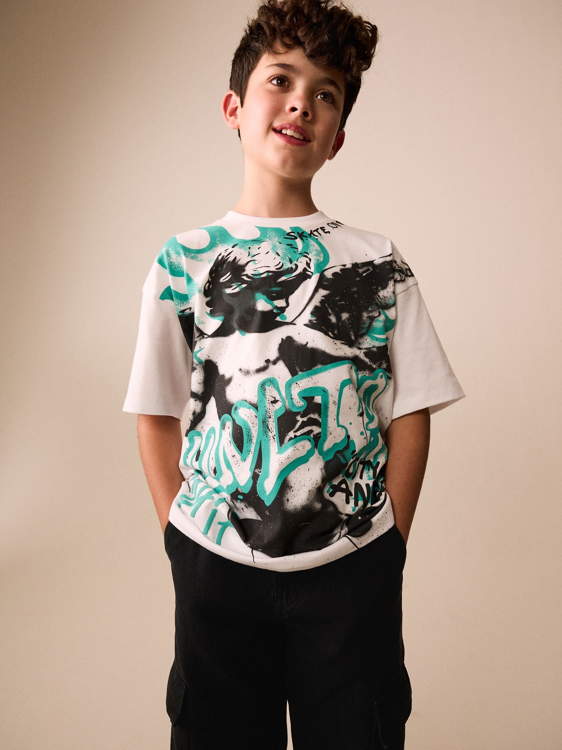Dsiney Kidz - White Graffiti Cherub Short Sleeve Graphic T-Shirt (3-16yrs) image 1
