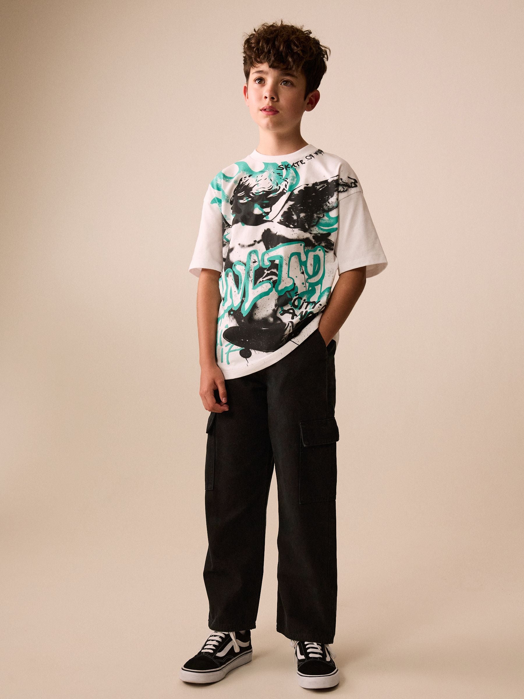 Dsiney Kidz - White Graffiti Cherub Short Sleeve Graphic T-Shirt (3-16yrs) image 2