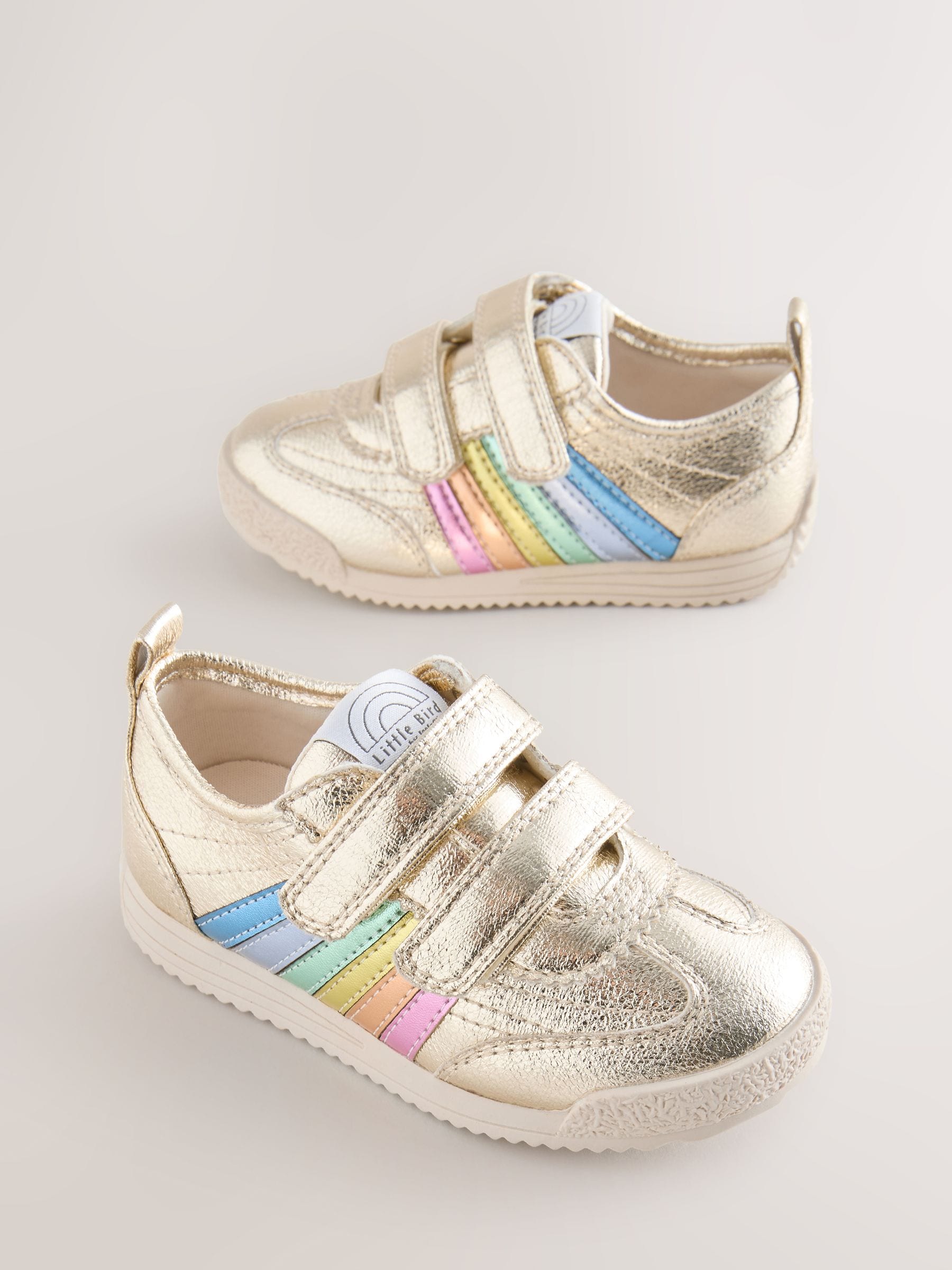 Little Bird by Jools Oliver Gold Younger Metallic Rainbow Trainers image 2