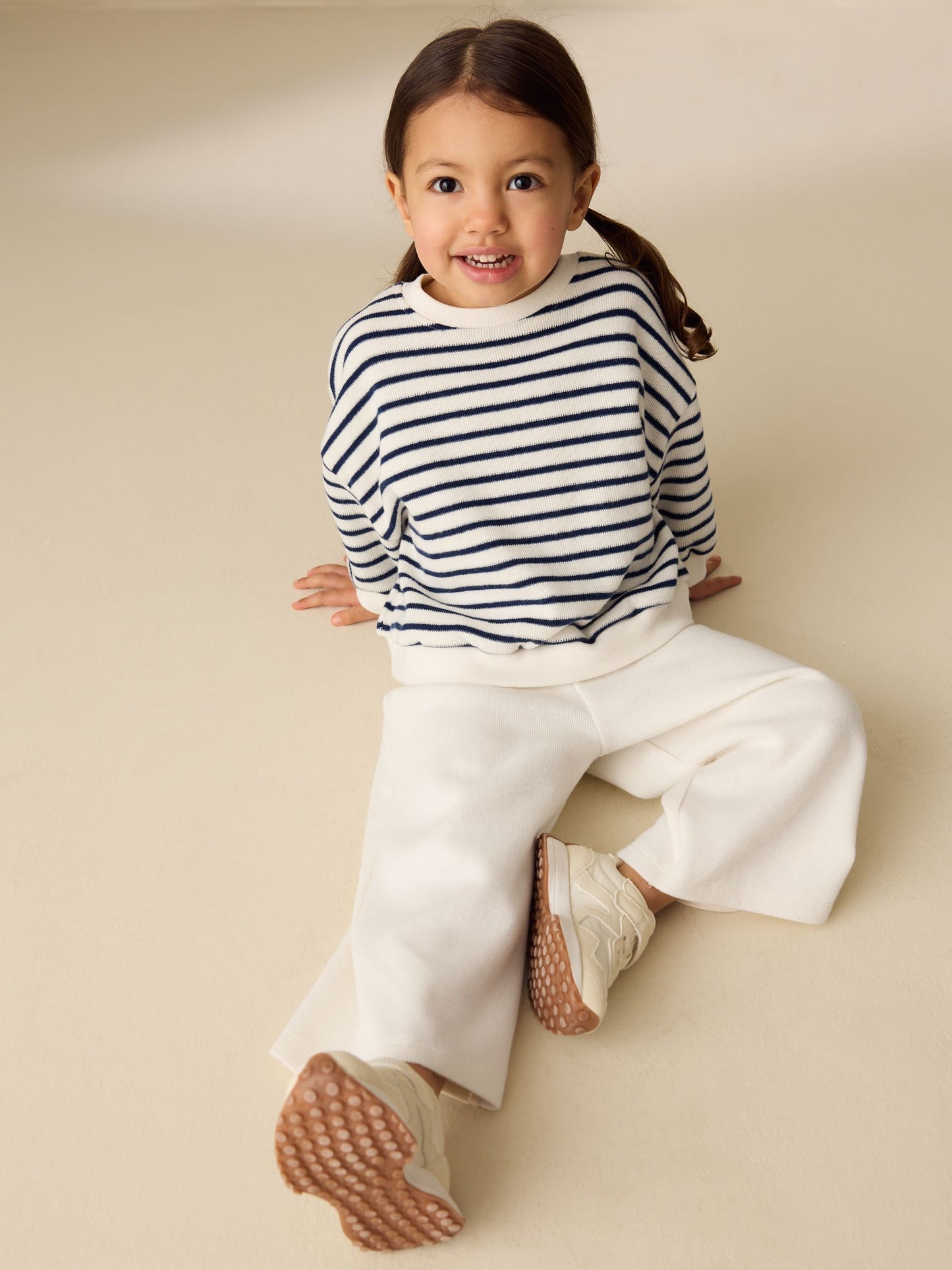Ecru/Navy Stripe Long Sleeve Top and Wide Leg Joggers Set (3mths-7yrs) image 3