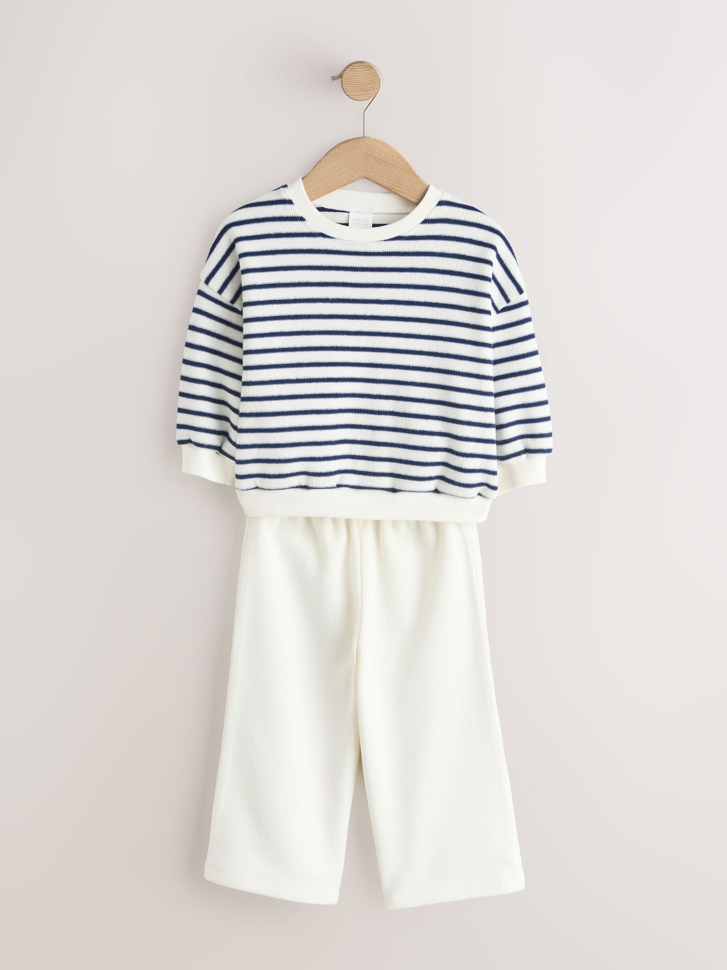 Ecru/Navy Stripe Long Sleeve Top and Wide Leg Joggers Set (3mths-7yrs) image 5