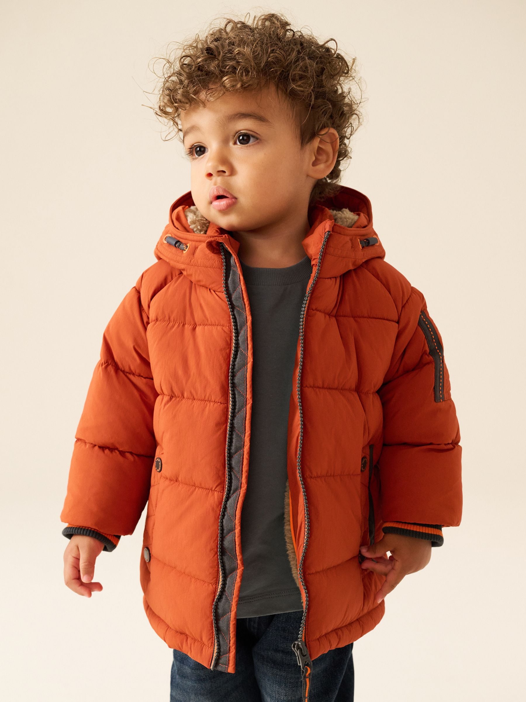 Dsiney Kidz - Orange Borg Lined Padded Coat (6mths-7yrs) image 2