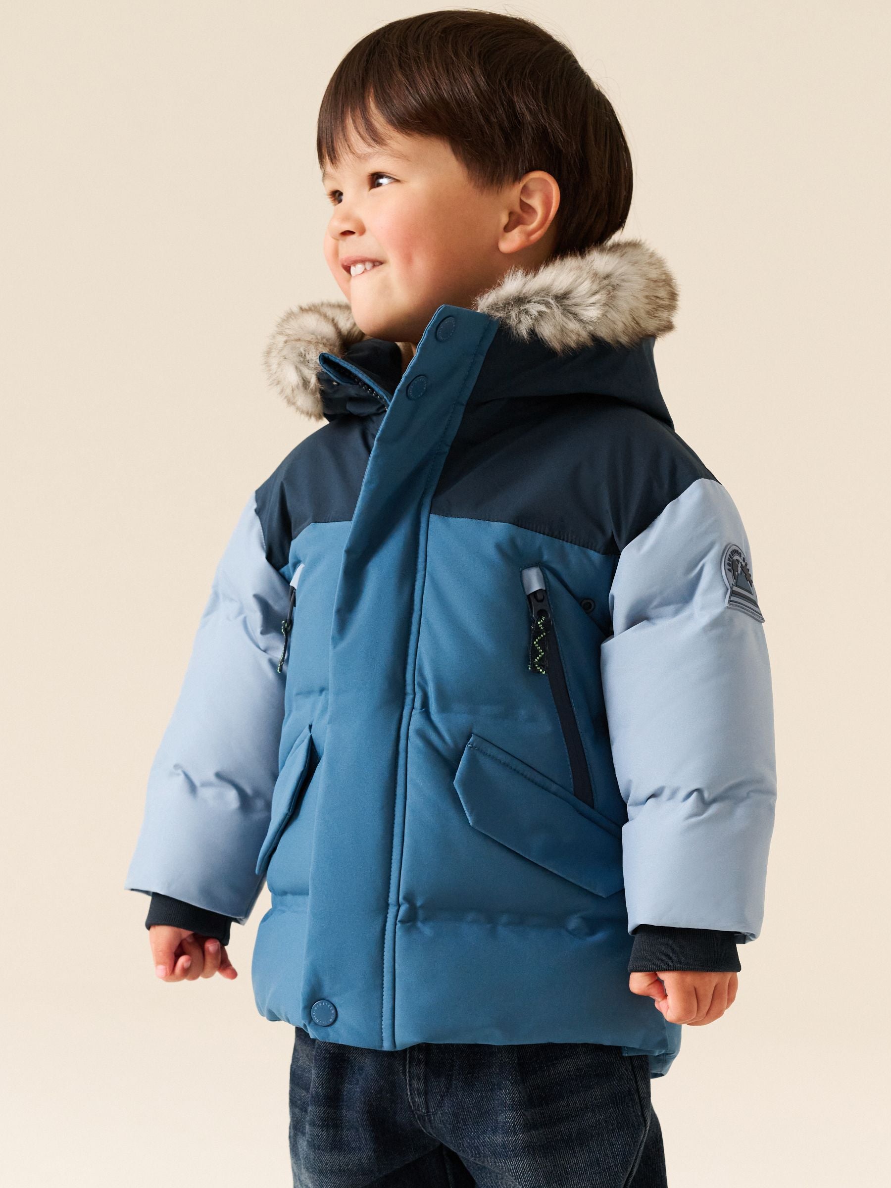 Dsiney Kidz - Blue Colour Block Waterproof Padded Coat (12mths-10yrs) image 1