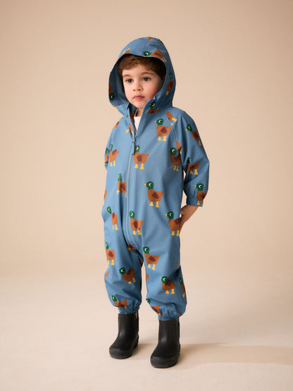Dsiney Kidz - Blue Duck Print Waterproof Fleece Lined Puddlesuit (3mths-7yrs) image 1