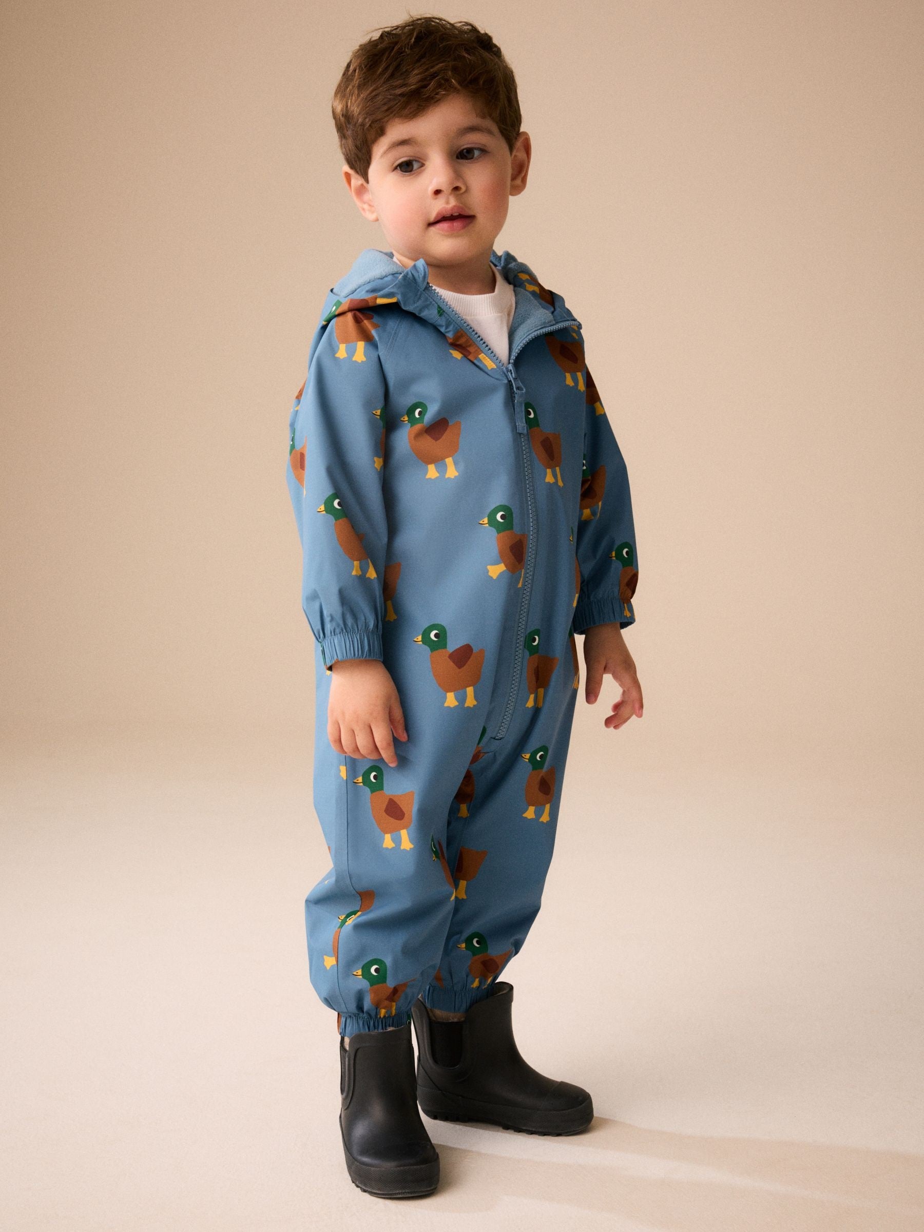 Dsiney Kidz - Blue Duck Print Waterproof Fleece Lined Puddlesuit (3mths-7yrs) image 2