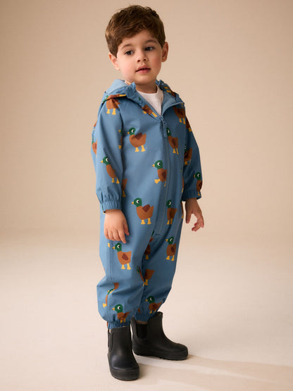 Dsiney Kidz - Blue Duck Print Waterproof Fleece Lined Puddlesuit (3mths-7yrs) image 2