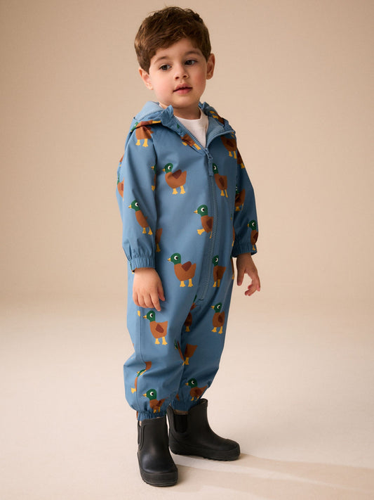 Dsiney Kidz - Blue Duck Print Waterproof Fleece Lined Puddlesuit (3mths-7yrs) image 2