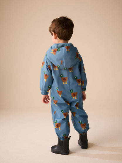 Dsiney Kidz - Blue Duck Print Waterproof Fleece Lined Puddlesuit (3mths-7yrs) image 4