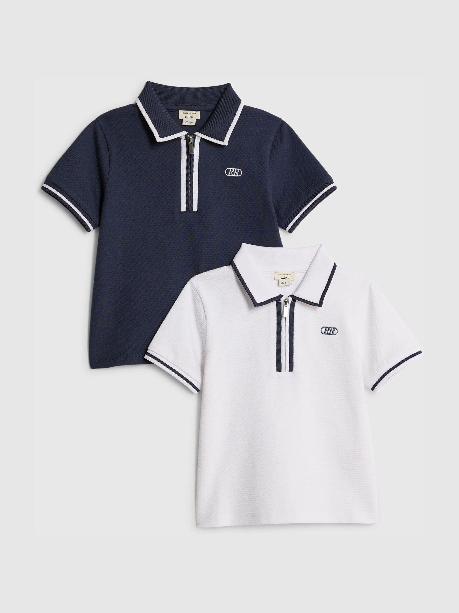 Dsiney Kidz - River Island White/Blue Tipped Polo Shirts 2 Pack image 1