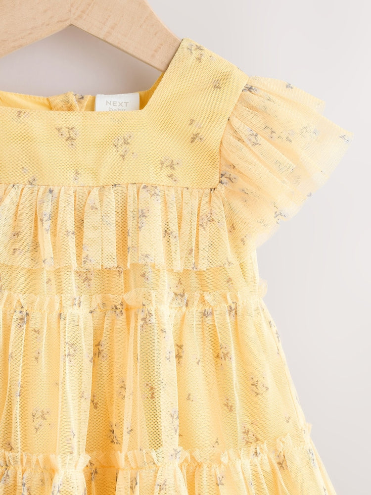 Yellow Ditsy Baby Mesh Dress (0mths-2yrs)