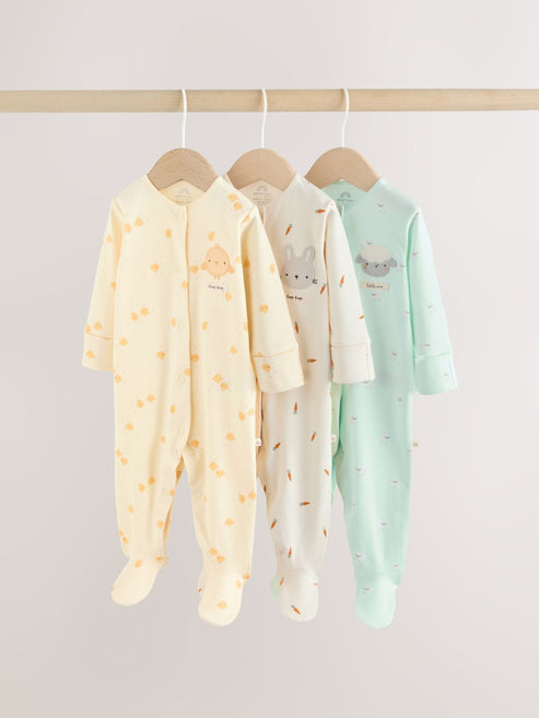 Yellow Spring Character 3 Pack Baby Sleepsuits Immediate