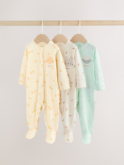 Yellow Spring Character 3 Pack Baby Sleepsuits Immediate