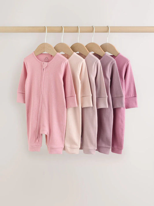 Pink 5 Pack Two Way Zip Baby Footless Sleepsuits (0mths-3yrs) Immediate