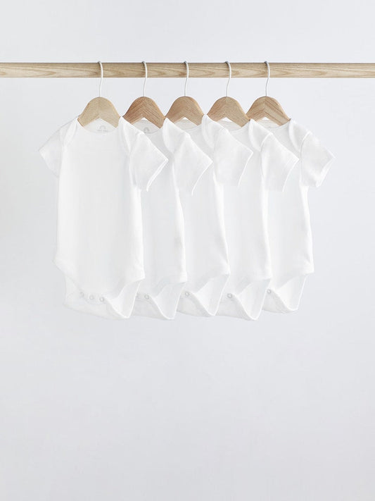 White Essential 5 Pack Short Sleeve Bodysuits Immediate
