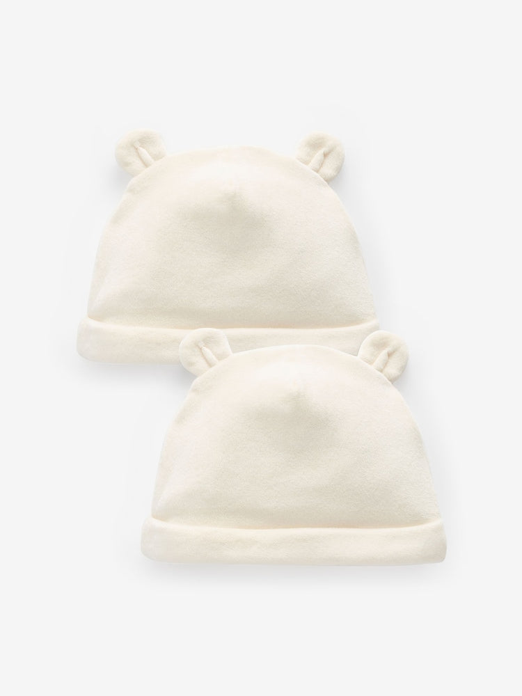 Cream Velour Baby Beanie Hats 2 Pack (0-12mths) Immediate