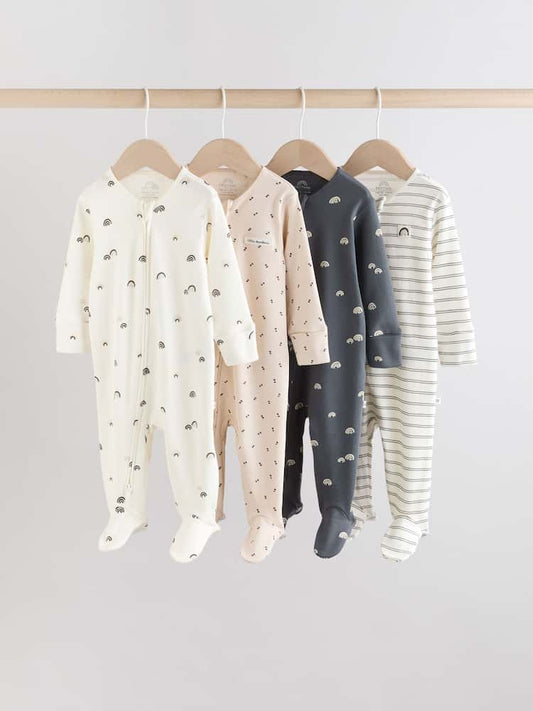 White/Black Two Way Zip Baby Sleepsuits 4 Pack (0mths-2yrs) Immediate