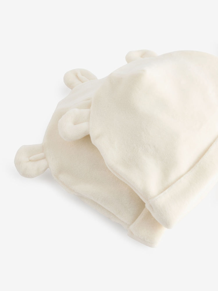 Cream Velour Baby Beanie Hats 2 Pack (0-12mths) Immediate