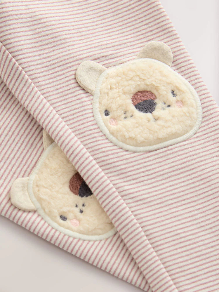 Ecru Stripe Bear Knee Embellished Leggings (3mths-7yrs) Immediate