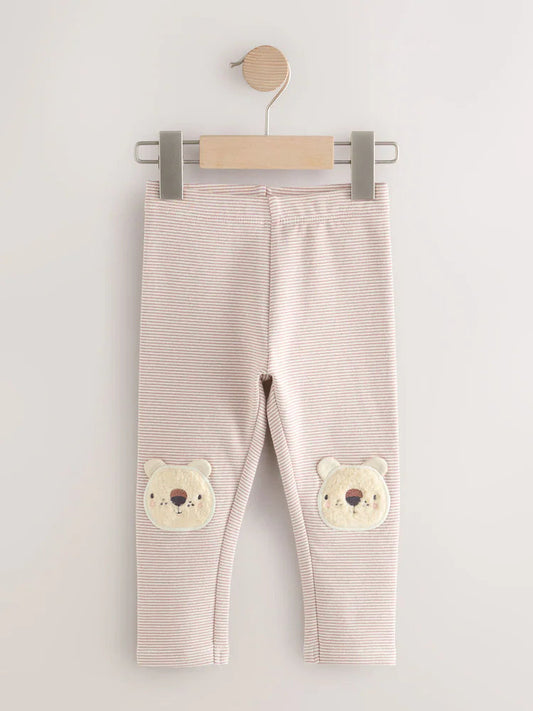 Ecru Stripe Bear Knee Embellished Leggings (3mths-7yrs) Immediate