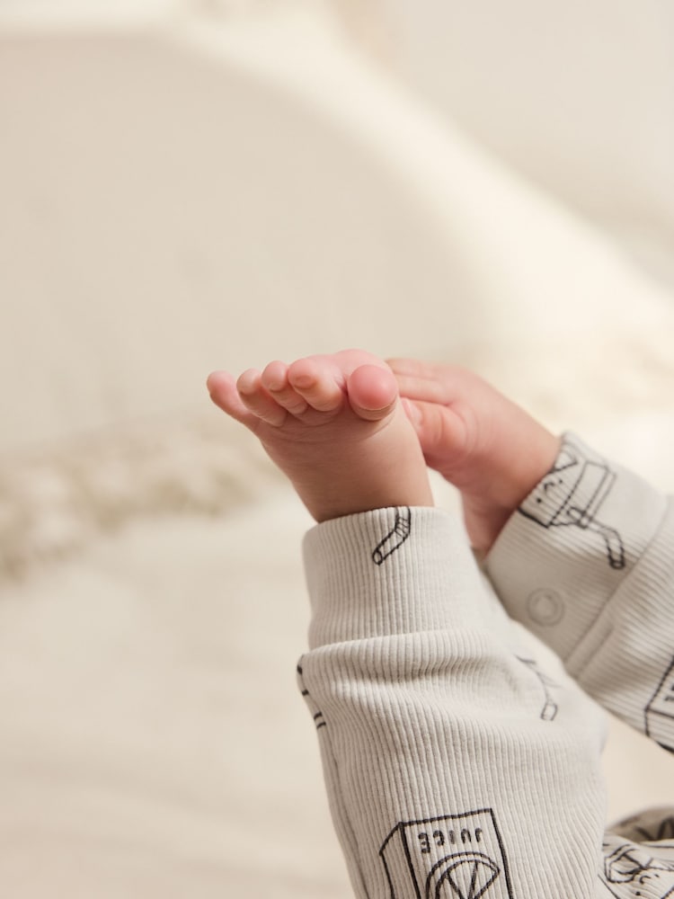 Neutral Croissant Breakfast Baby Footless Sleepsuits 3 Pack